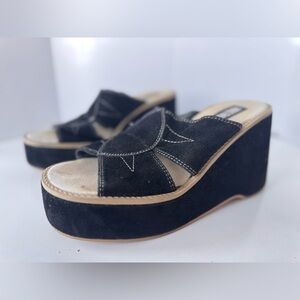 Vintage 90s Y2K SOLE FANATIC Black Chunky Platform Wedges Sandals